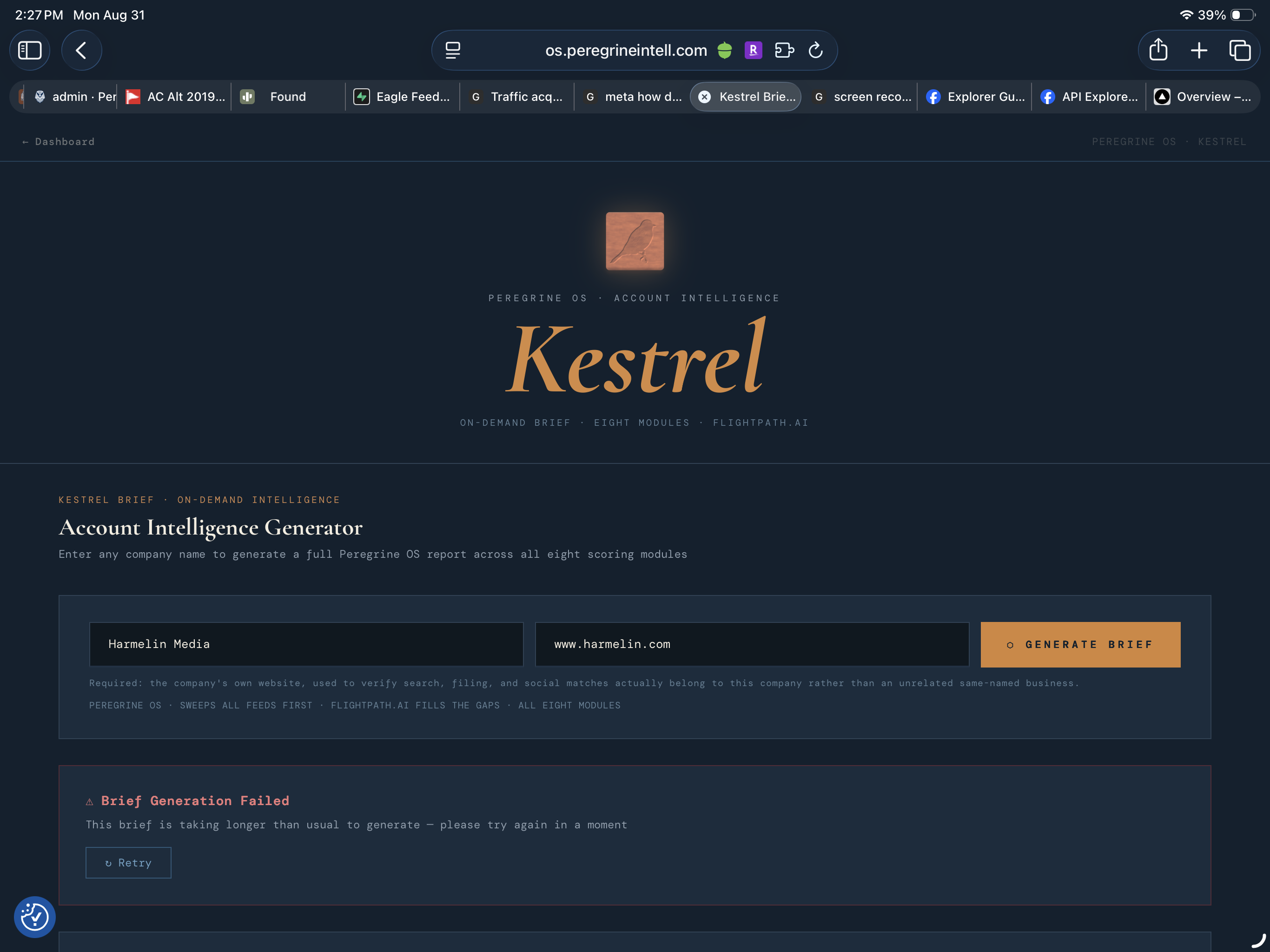 Peregrine OS Launch screenshot 1